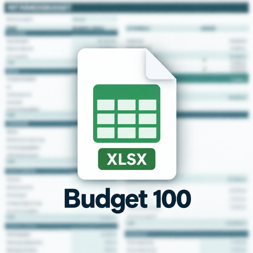 Budget 100 XLSX-fil med budgetarket sløret i baggrunden